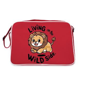 Living On The Wild Side Cute Lion Cartoon - Retro Bag - red/white - Back