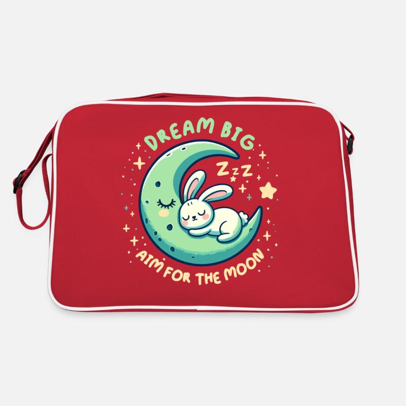 Visez la lune. Lapin endormi mignon et fatigué. Sac Retro