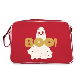 Retro vintage text Boo in gold. Halloween Ghost - Retro Bag - red/white - Back