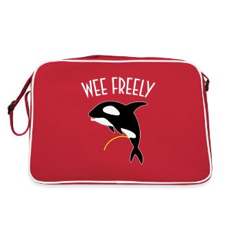 Wee Freely T-Shirt - Lustiger Killerwal Orca Wortspiel - Retro Tasche - Rot/Weiß - Hinten