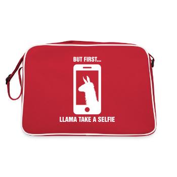 Aber zuerst Lama machen ein Selfie-Shirt lustige #SELFIE - Retro Tasche - Rot/Weiß - Hinten