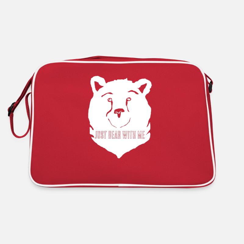 Just Bear With Me Fun Aminal Wortspiel Eisbär Humor - Retro Tasche - Rot/Weiß