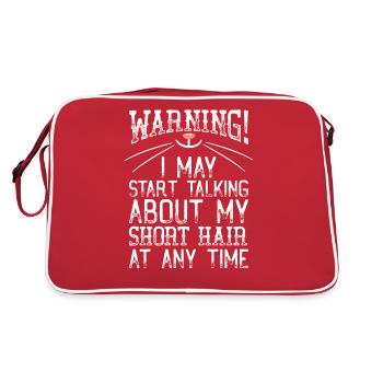 Avertissement! Peut commencer à parler cheveux courts à tout moment - Sac Retro - rouge/blanc - Dos