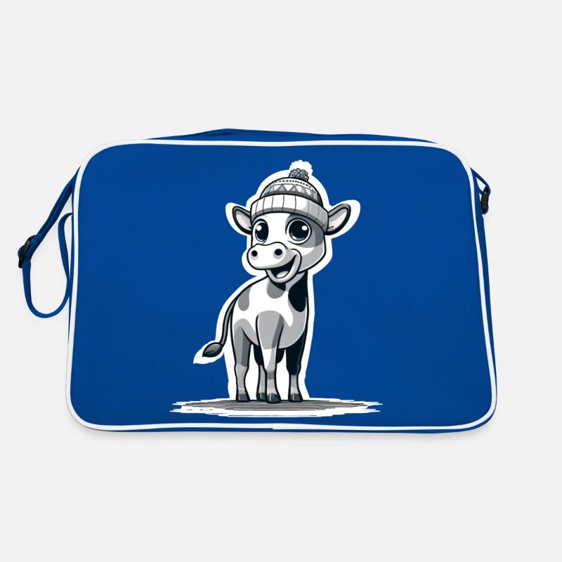 Kälbchen mit Mütze sw Retro Tasche
