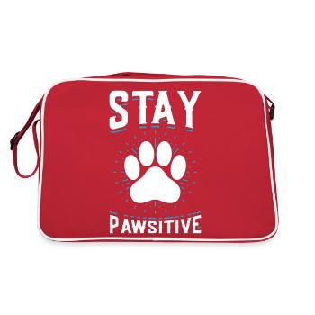 Stay Pawsitive Funny Dog Pawprint Animal Lover - Retro Bag - red/white - Back