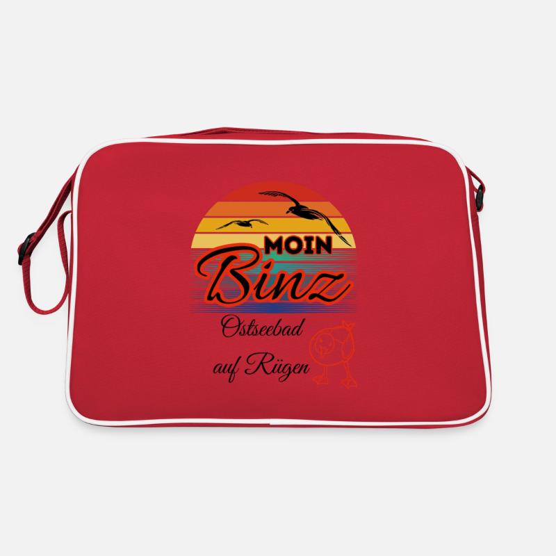 Moin Binz mit Möwe im Retro Style-Insel Rügen/Binz - Retro Tasche - Rot/Weiß