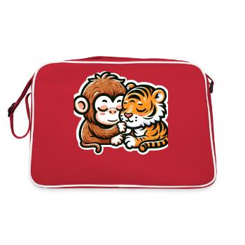 Câlin Singe Et Tigre Amoureux - Sac Retro - rouge/blanc - Dos