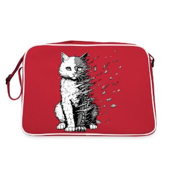 Eine traurige, zerbrechliche Katze. Animiertes Tier. - Retro Tasche - Rot/Weiß - Hinten