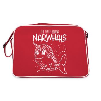 Die Wahrheit hinter Narwalen Einhorn in lustigen Fischen - Retro Tasche - Rot/Weiß - Hinten