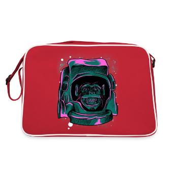 Retro Astronaut Monkey Head T-Shirt - Funny Ape - Retro Bag - red/white - Back