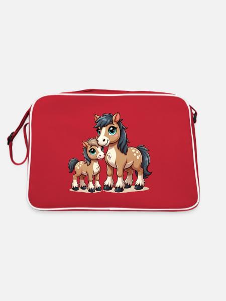 Loving Horse Parent with Child - Retro Bag - red/white - Back
