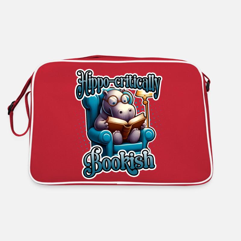 Nilpferd-kritischer Bücherwurm Niedliches Lesehippo Retro Tasche