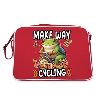 Make Way I Wanna Go Cycling Funny Frog Design - Retro Bag - red/white - Back