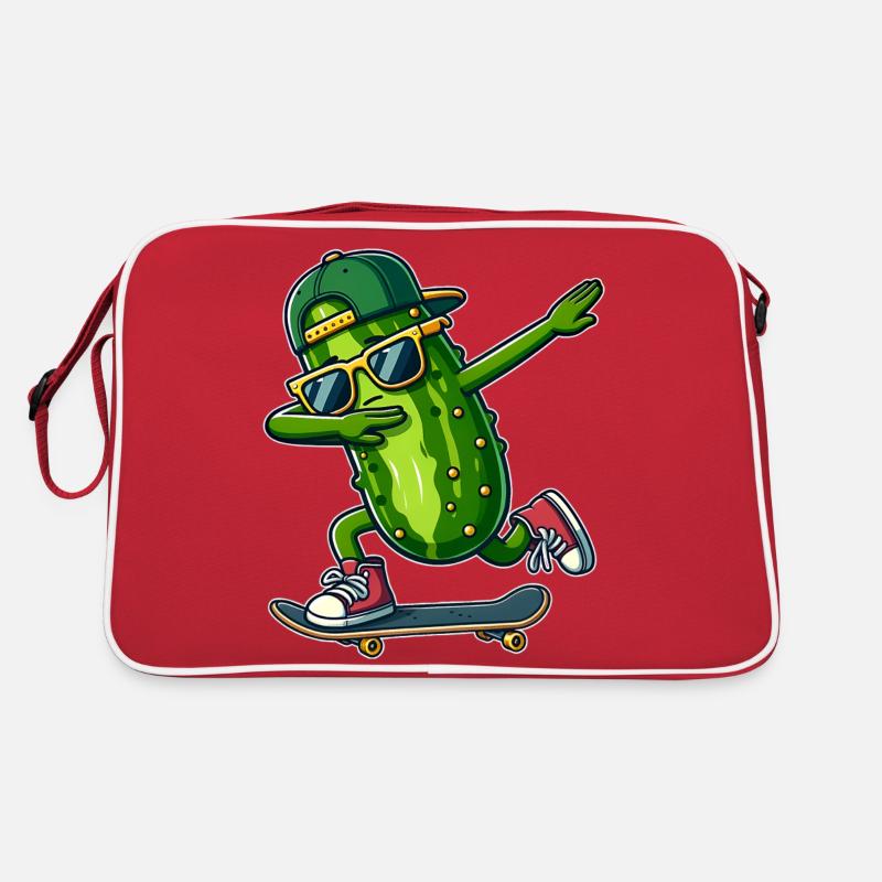 Dabbing Pickle patineur Concombre skateboard drôle - Sac Retro - rouge/blanc