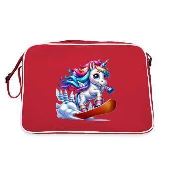 Cute Snowboarder Unicorn - Retro Tasche - Rot/Weiß - Hinten