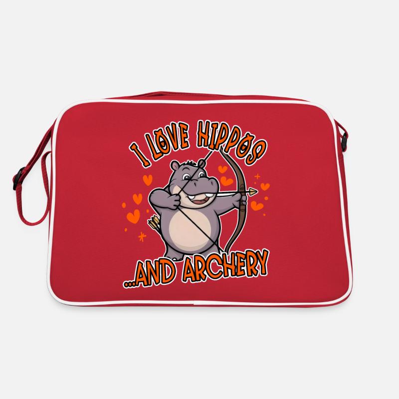 Ich liebe Nilpferde und Bogenschießen lustig - Retro Tasche - Rot/Weiß