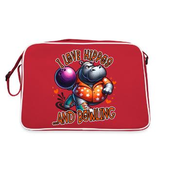 Ich liebe Nilpferde und Bowling lustig - Retro Tasche - Rot/Weiß - Hinten