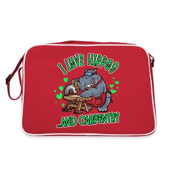 J’adore les hippopotames et la menuiserie - Sac Retro - rouge/blanc - Dos