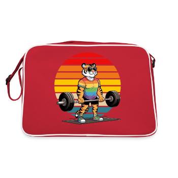 Cool Rainbow Tiger Deadlifting In The Gym - Retro Bag - red/white - Back