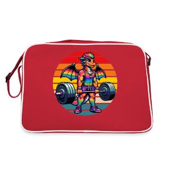 Strong Muscular Rainbow Dragon Lifting - Retro Bag - red/white - Back