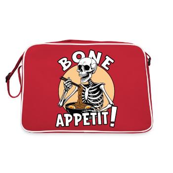 Bone Appetit Funny Skeleton Halloween Eating Ramen - Retro Bag - red/white - Back