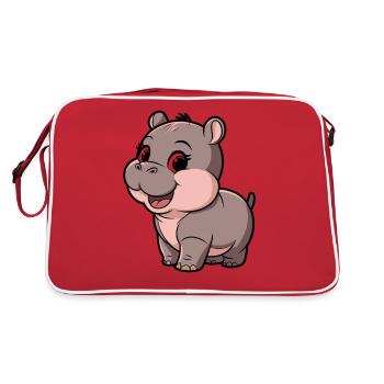 Niedliches Moo Deng Hippo Cartoon-Design - Retro Tasche - Rot/Weiß - Hinten