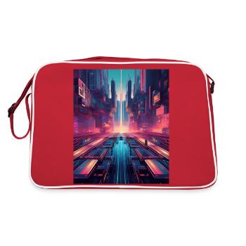 Cyberpunk Futuristic Cityscape – Neon Urban Design - Retro Bag - red/white - Back