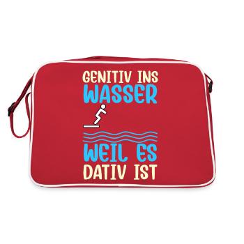 Genitiv ins Wasser, weil es Dativ ist Grammatik - Retro Tasche - Rot/Weiß - Hinten
