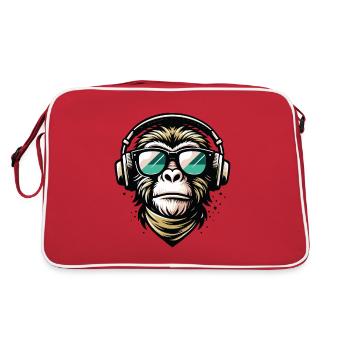 Animal Print T-Shirt Design Monkey with Headphones - Retro Bag - red/white - Back