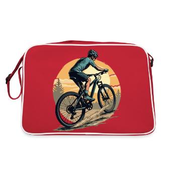 Mountainbiker fährt in Richtung Sonne und Wald - Retro Tasche - Rot/Weiß - Hinten