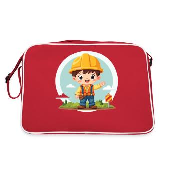 Design d’ouvrier du bâtiment - Motif mignon pour les enfants - Sac Retro - rouge/blanc - Dos