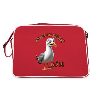 Lustiger Spruch mit Möwe Bevor du fragst Nö !!! - Retro Tasche - Rot/Weiß - Hinten