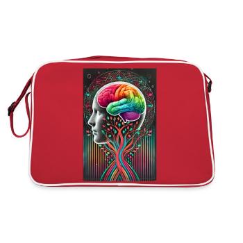 Surreales Gehirnbaum-Design – Kreative Verschmelzung - Retro Tasche - Rot/Weiß - Hinten