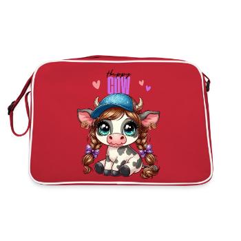 Kuh Kalb Niedlich Basketballkappe Glitzer Anime - Retro Tasche - Rot/Weiß - Hinten