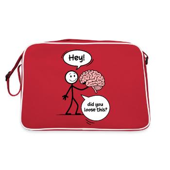 Stickman drôle posant des questions sur un cerveau perdu - Sac Retro - rouge/blanc - Dos
