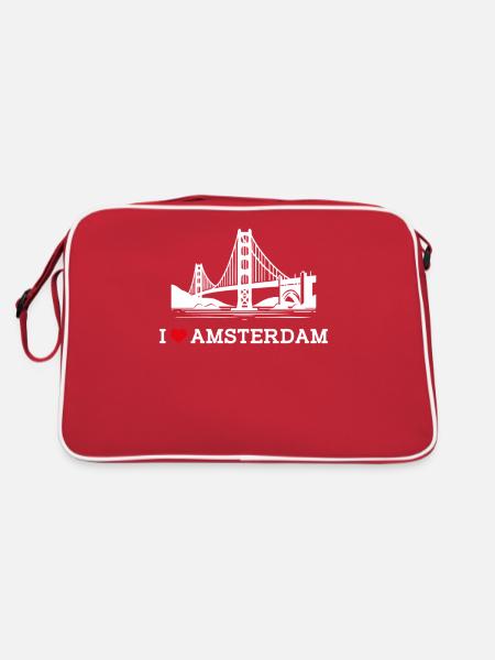 I Love Amsterdam Golden Gate Bridge Netherland Pun - Retro Bag - red/white - Back