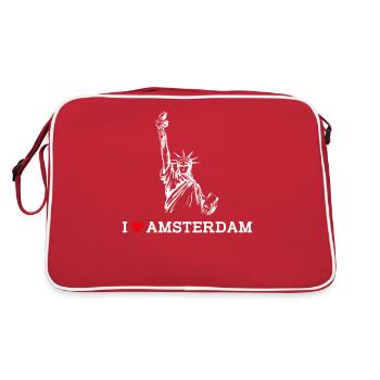 J’aime Amsterdam Coeur Drapeau Statue De La Liberté Jeu De Mots - Sac Retro - rouge/blanc - Dos