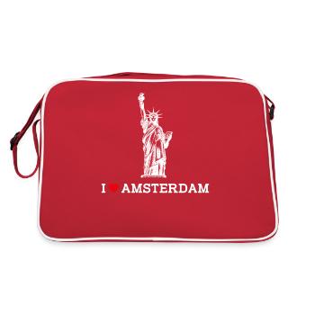J’aime Amsterdam Coeur Statue De La Liberté Jeu De Mots Cool - Sac Retro - rouge/blanc - Dos