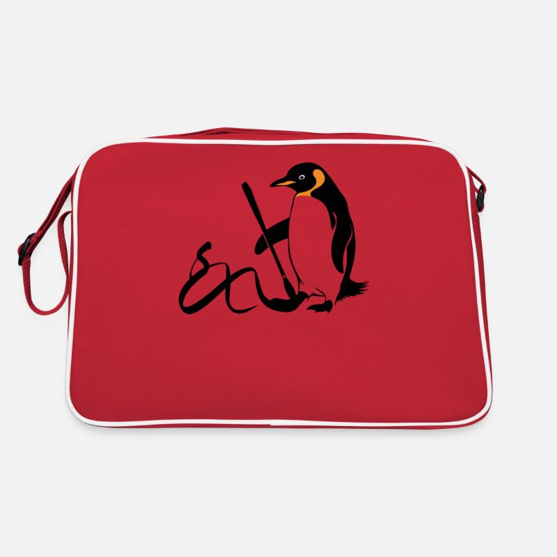 Penguin Calligraphy Artwork - Retro Bag - red/white