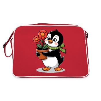 Pingouin avec pot de fleurs dans le jardin pour jardinier - Sac Retro - rouge/blanc - Dos