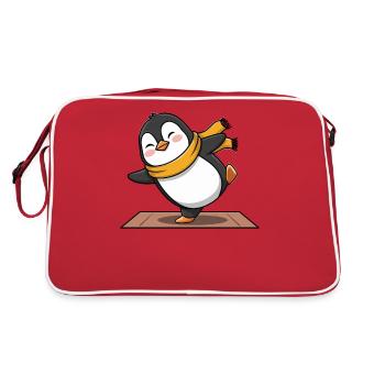 Cheerful penguin on yoga mat - Retro Bag - red/white - Back