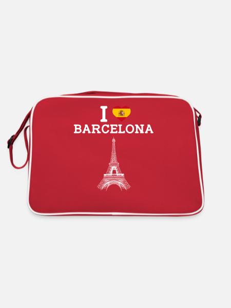 I Love Barcelona Cool Eiffel Tower Pun Heart Flag - Retro Bag - red/white - Back