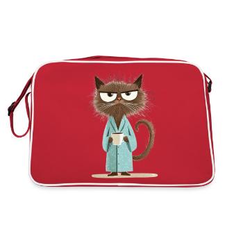 Morning grouch cat with coffee in bathrobe - Retro Bag - red/white - Back