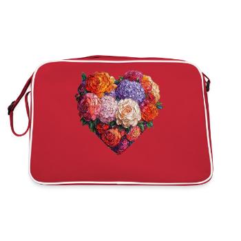 Herz aus üppigen Blüten - Farbenreiche Blumenkunst - Retro Tasche - Rot/Weiß - Hinten