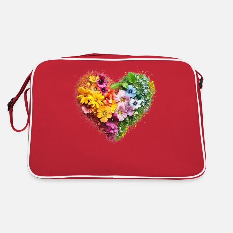 Blütenherz in Regenbogenfarben - Blumenpracht Retro Tasche