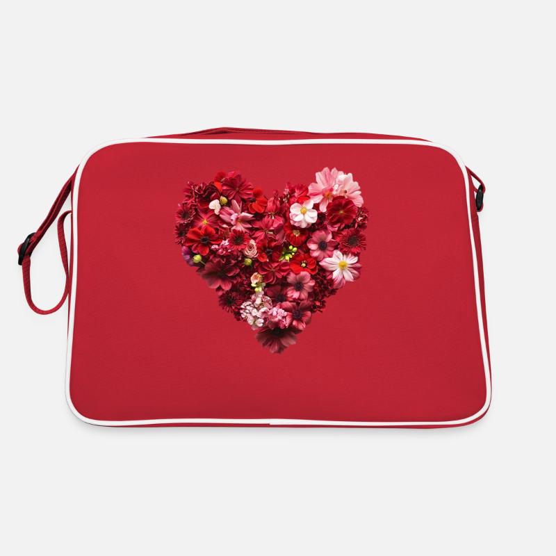 Herz aus roten Blüten - Leidenschaftliche Blumenpr - Retro Tasche - Rot/Weiß