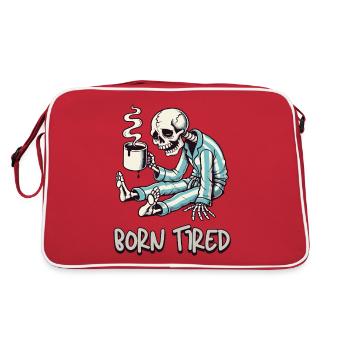 Born Tired – Tired Born Skeleton with Coffee - Retro Bag - red/white - Back