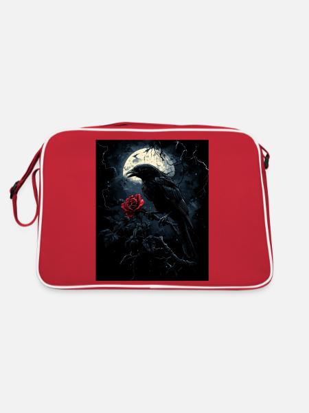 Raven Rose Moon Gloomy Gothic Black Crow - Retro Bag - red/white - Back