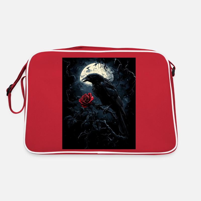 Rabe Rose Mond Düster Gothic Schwarze Krähe Retro Tasche