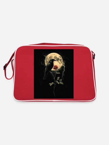 Raven Rose Moon Gloomy Gothic Black Crow - Retro Bag - red/white - Back